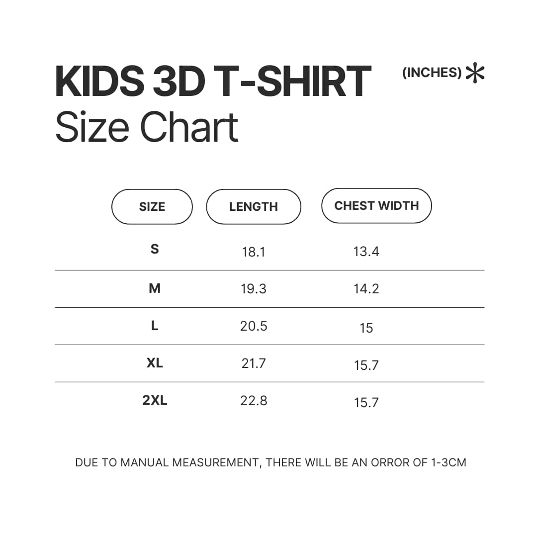 Kids 3D T shirt Size Chart - Pompom Purin Store