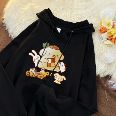 New Cute Kawaii Pompompurin Hoodies Cartoon Lovable Winter Printed Thickened Coat Birthday Gifts Girlfriend Gifts Toys 1 - Pompom Purin Store