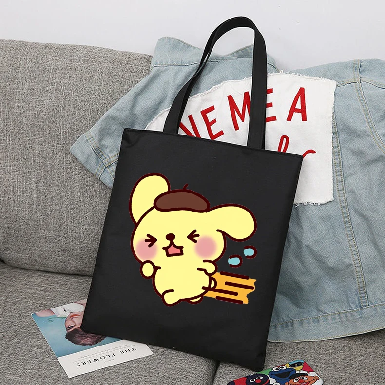 Sanrio Pompompurin Cartoon Print Tote Bag Fashion Women Handbag Girls Shoulder Storage Bags Canvas Travel Ladies 18 - Pompom Purin Store