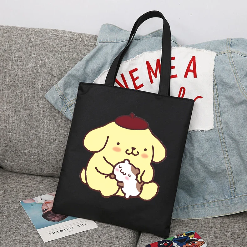 Sanrio Pompompurin Cartoon Print Tote Bag Fashion Women Handbag Girls Shoulder Storage Bags Canvas Travel Ladies 19 - Pompom Purin Store