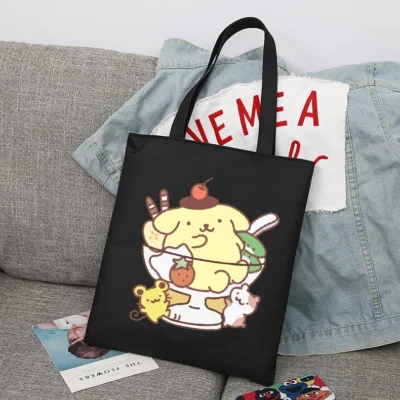 Sanrio Pompompurin Cartoon Print Tote Bag Fashion Women Handbag Girls Shoulder Storage Bags Canvas Travel Ladies 20 - Pompom Purin Store