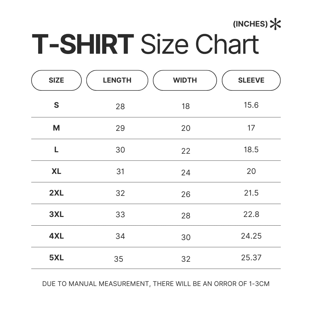 T shirt Size Chart - Pompom Purin Store